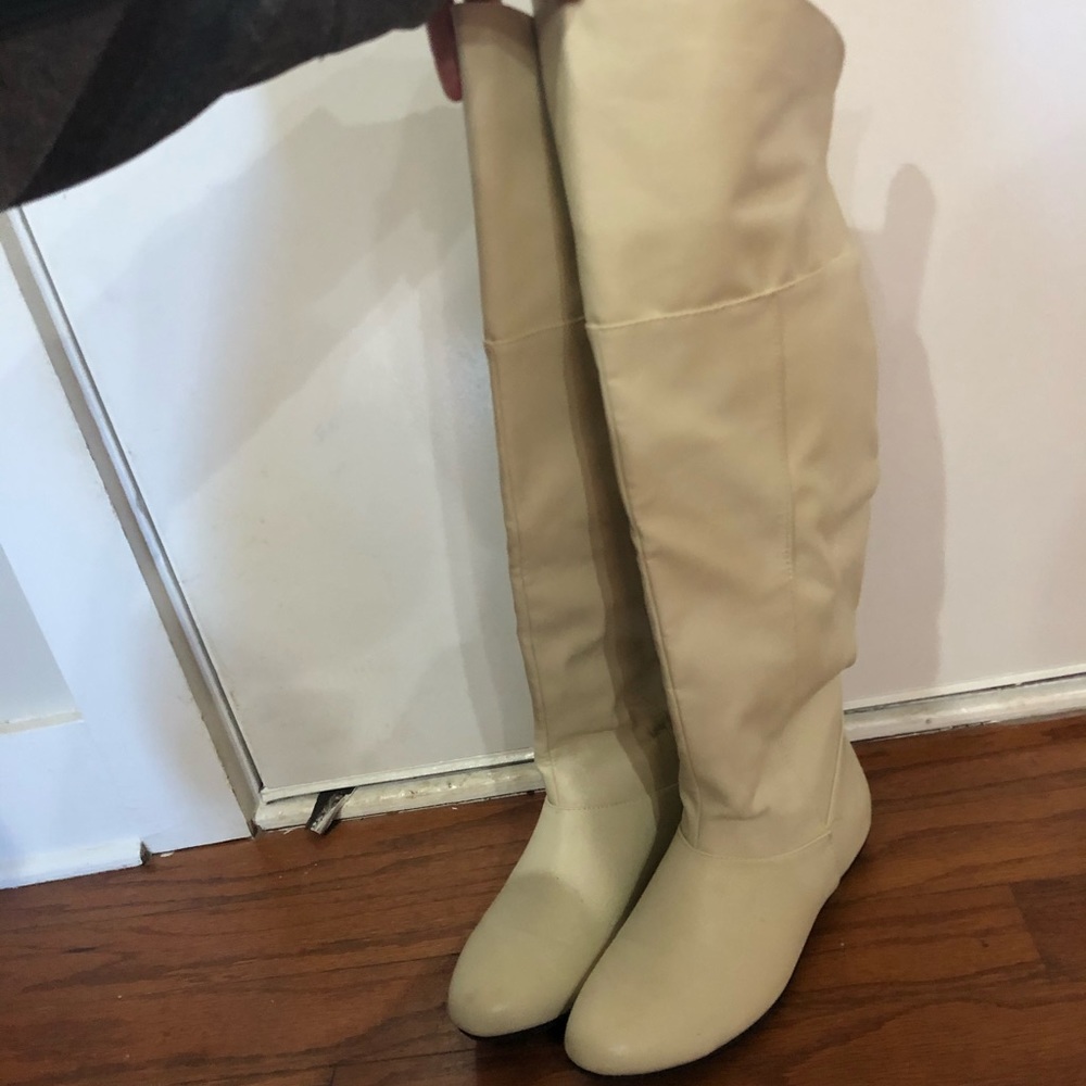 Tall off white leather boots
